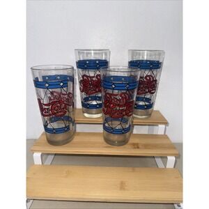 4 Vintage 12 oz Pepsi Cola Stained Glass Tiffany Style Drinking glasses, 1970's.